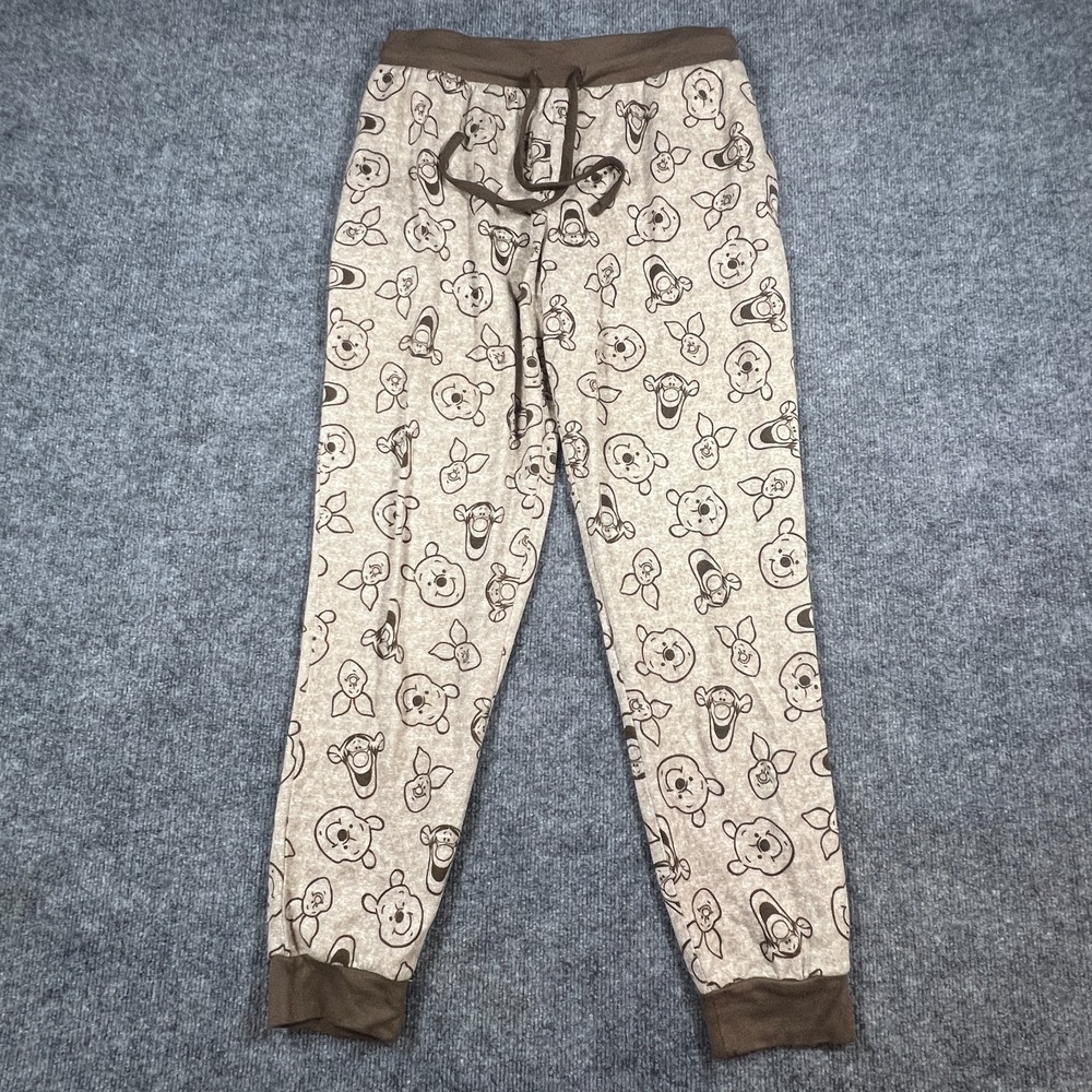 Disney Winnie The Pooh Tigger Piglet Pajama Pants Womens M Brown Stretch Tapered